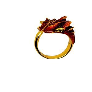 Gold Tone Sparkling Red Enamel Wrap around Dragon Ring Size 7